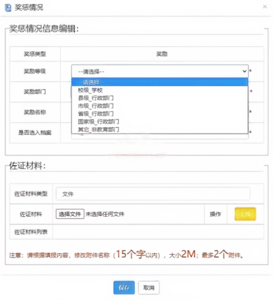 奖惩情况佐证材料